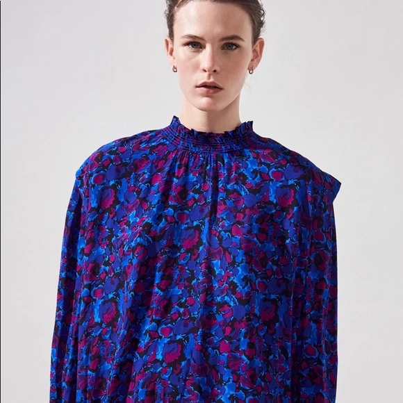 NEW Suncoo Paris Lea Printed Blouse Floral Print Top Long Sleeve Ruffled - Picture 2 of 11